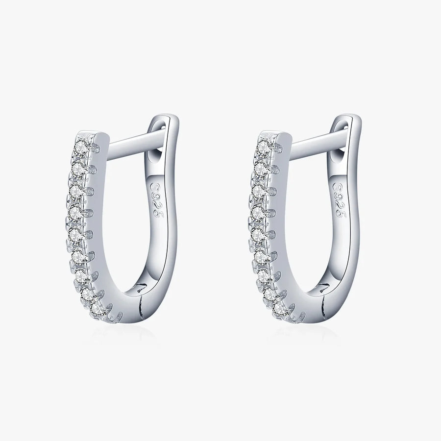 Silver U Shape Earrings with Cubic Zirconia