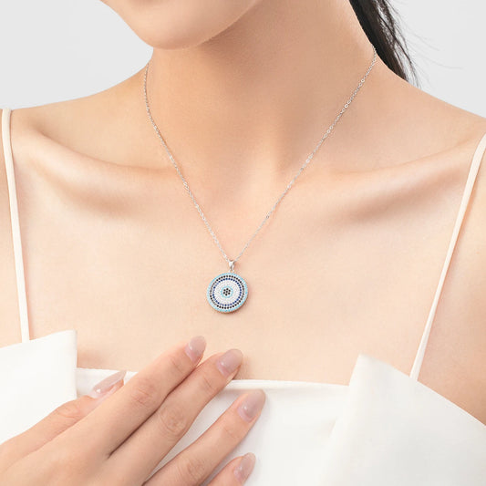Sterling Silver Turquoise and Clear Evil Eye Necklace