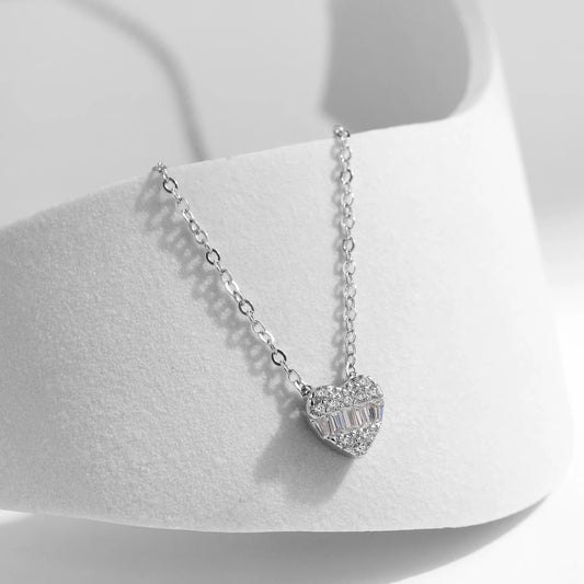 Sterling Silver Pave Setting Heart Necklace