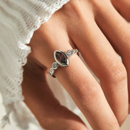 Sterling Silver Created Marquise Garnet Ring