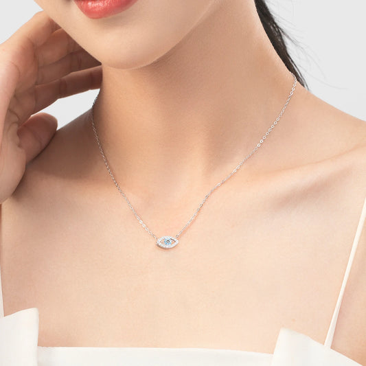 Sterling Silver Sea Blue Eye Pendant Necklace