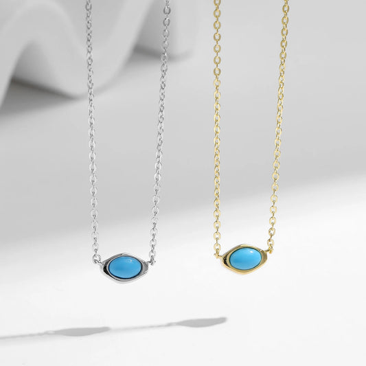 Sterling Silver Oval Turquoise Pendant Necklace
