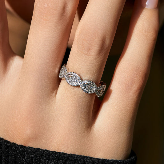 Sterling Silver Geometric Cubic Zirconia Eternity Stackable Ring