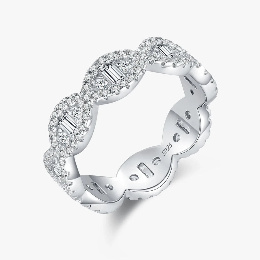 Sterling Silver Geometric Cubic Zirconia Eternity Stackable Ring