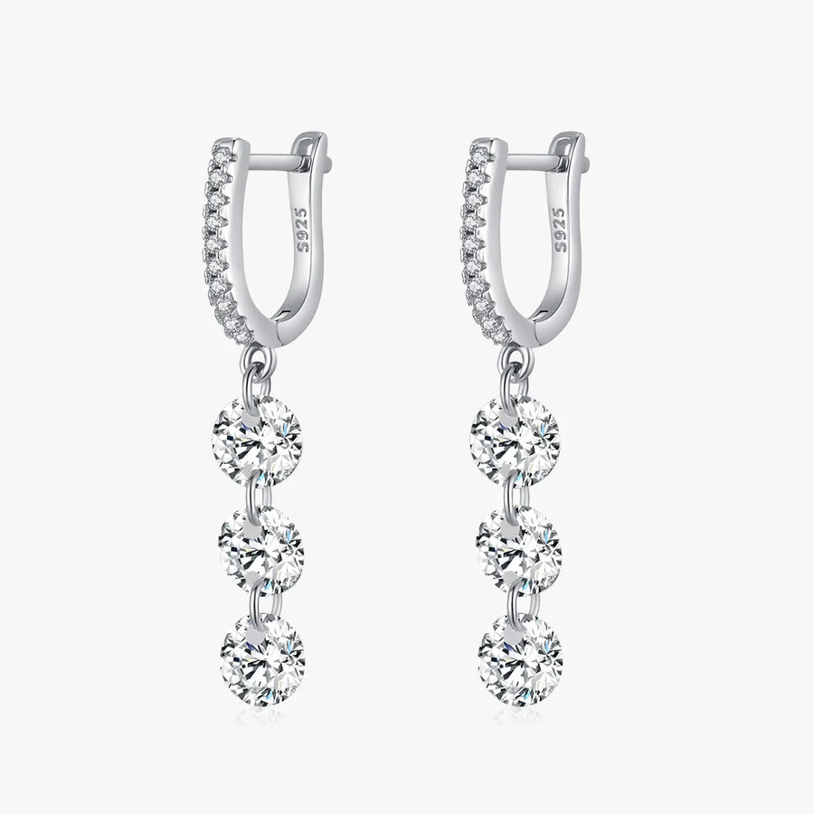 Sterling Silver Three Stones Drop Dangle Earrings
