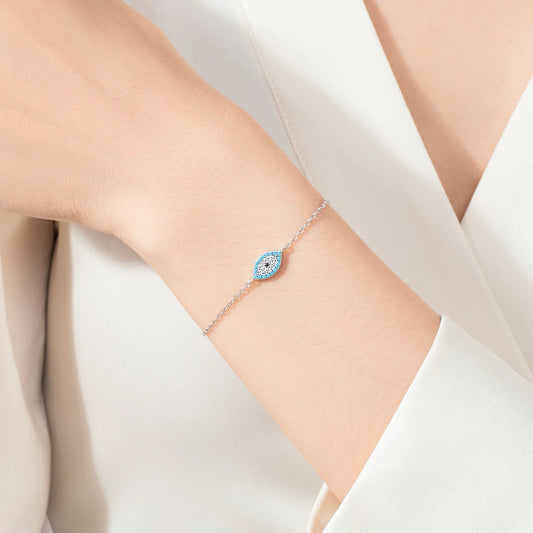 Sterling Silver Blue Turquoise Evil Eye Bracelet