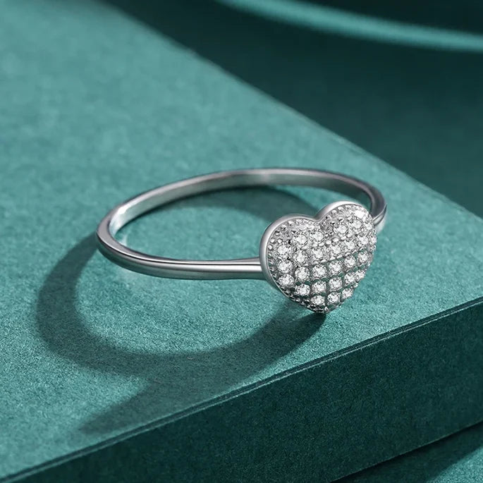 Sterling Silver Pave Cubic Zirconia Heart Cluster Ring