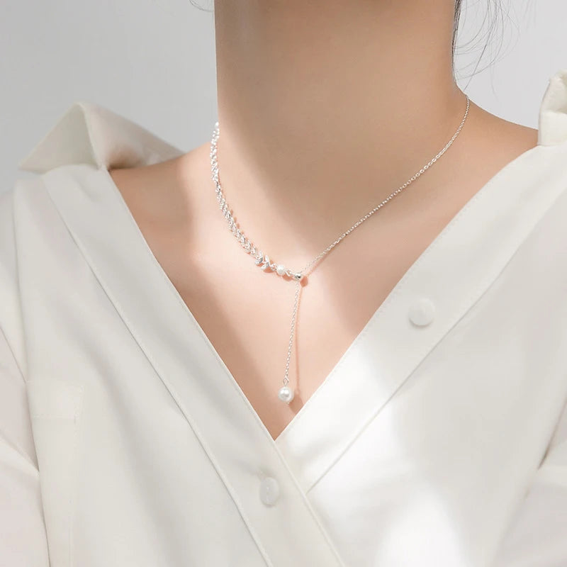 Sterling Silver Wheat Pearl Pendant Necklace