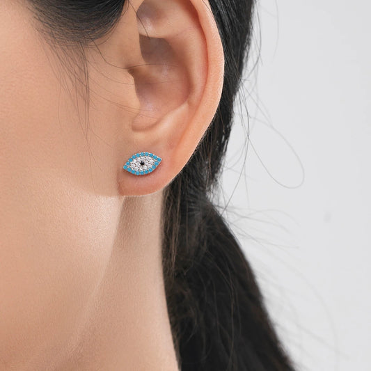 Sterling Silver Turquoise Evil Eye Stud Earrings