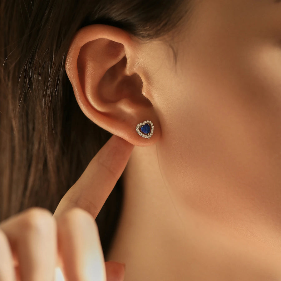 Sterling Silver Sparkling Hearts Blue Opal Stud Earrings