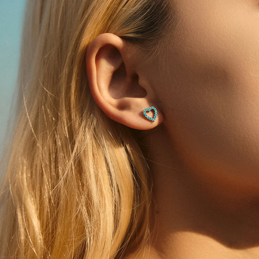 Sterling Silver Turquoise Heart Stud Earrings