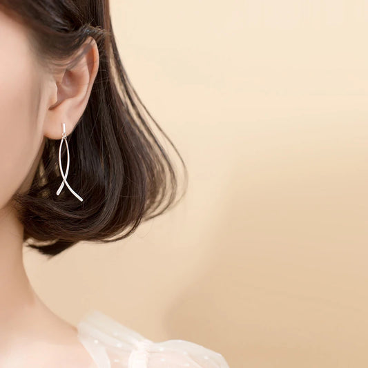 Sterling Silver Geometric Cross Line Dangle Earrings