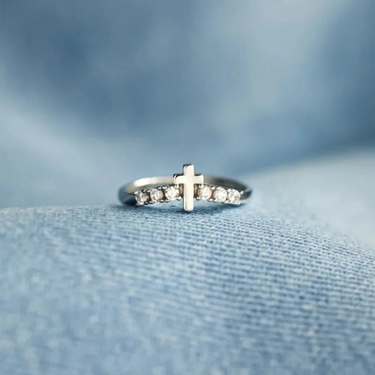 Sterling Silver Cross Engagement Ring