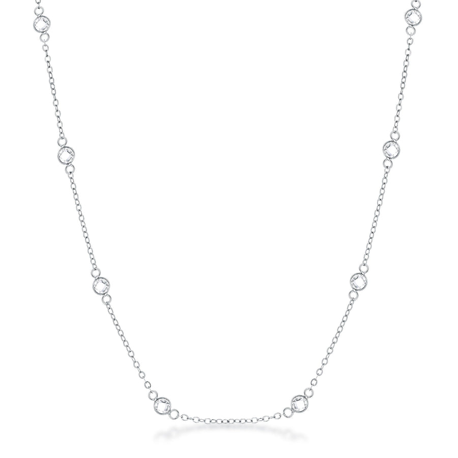 Rhodium Plated Clear Crystal Saturn Necklace, 16-inch
