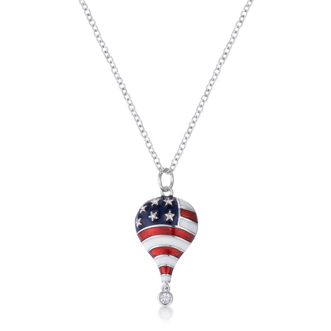 0.1 Ct Patriotic Hot Air Balloon Rhodium Necklace with Crystal