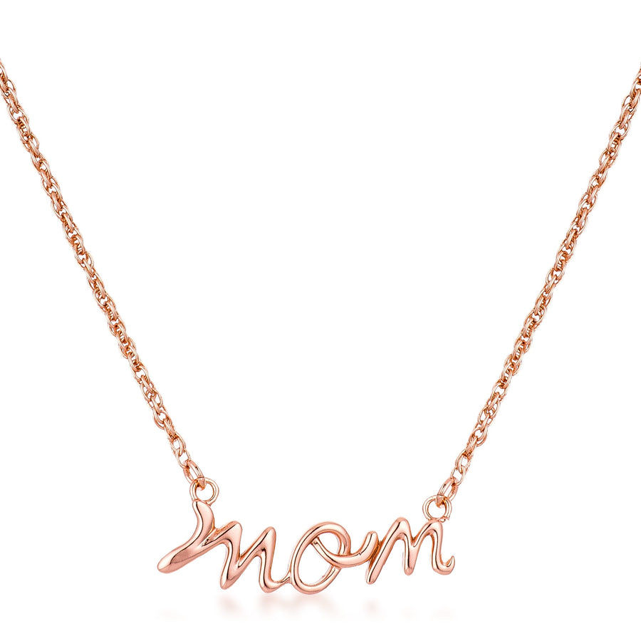 Mom Script Necklace, 18k Rose Gold Plated