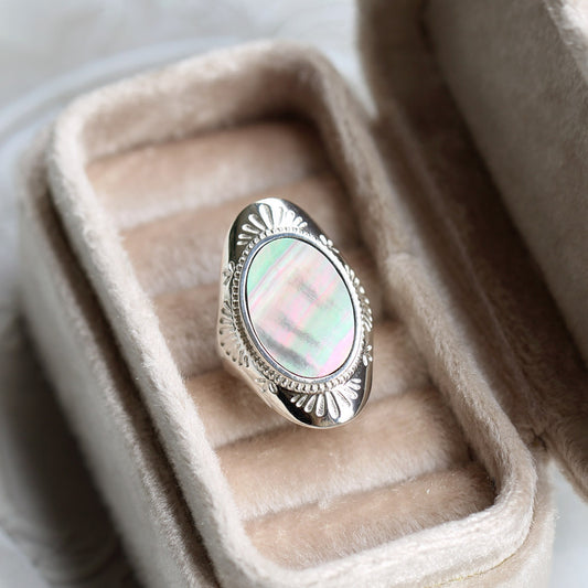 Natural Black Mother of Pearl Shell Statement Ring