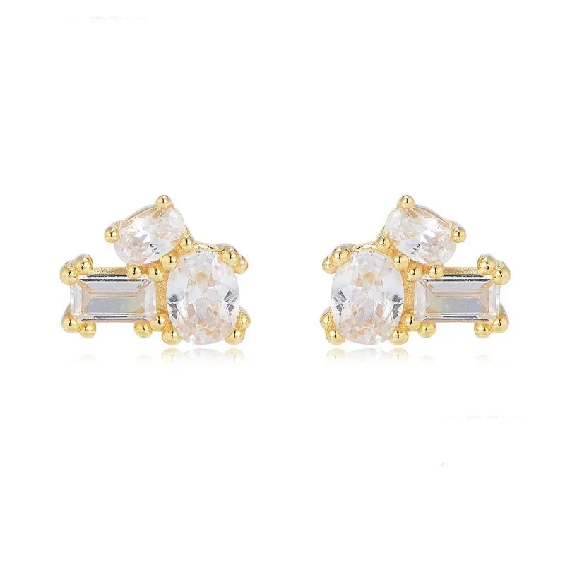 Gold Plated Sterling Silver Irregular Cubic Zirconia Stud Earrings