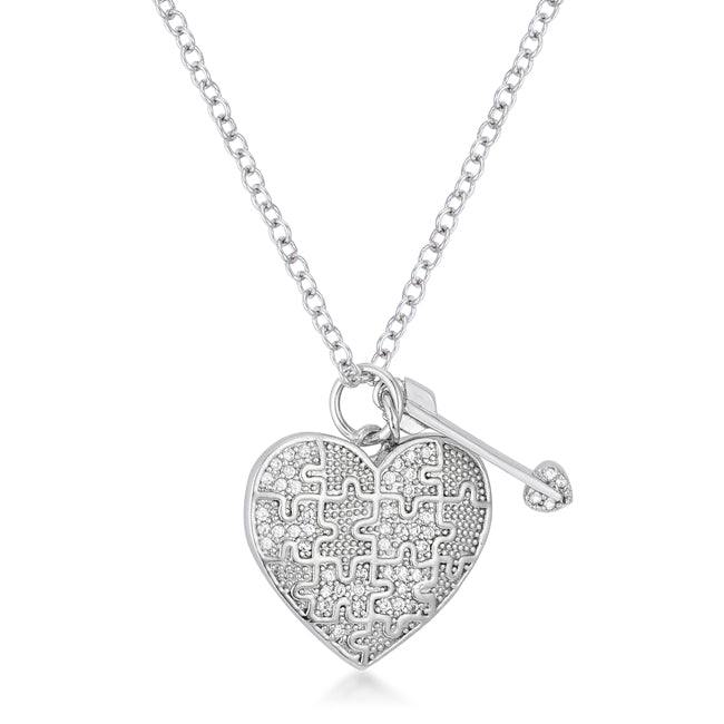 Rhodium Heart and Arrow Pendant with Crystal