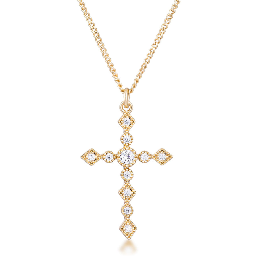 Dainty Art Deco Gold-Plated Cross Pendant