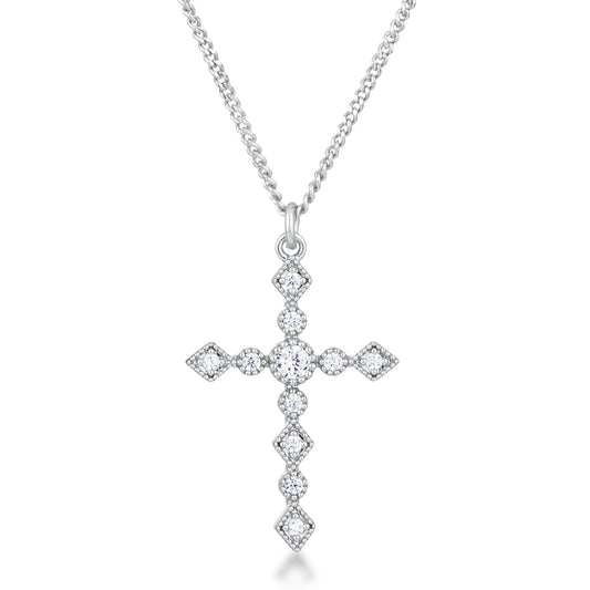Art Deco Clear CZ Cross Pendant