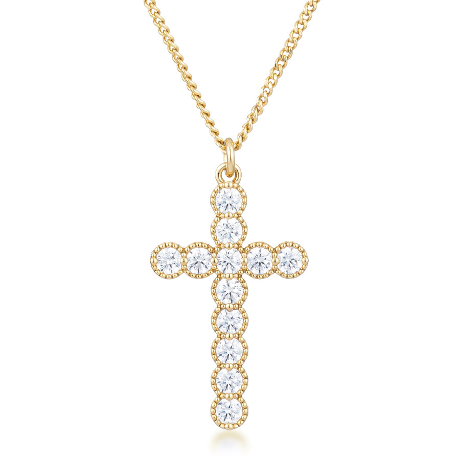 Micro Beaded 18k Gold Plated Crystal Cross Pendant
