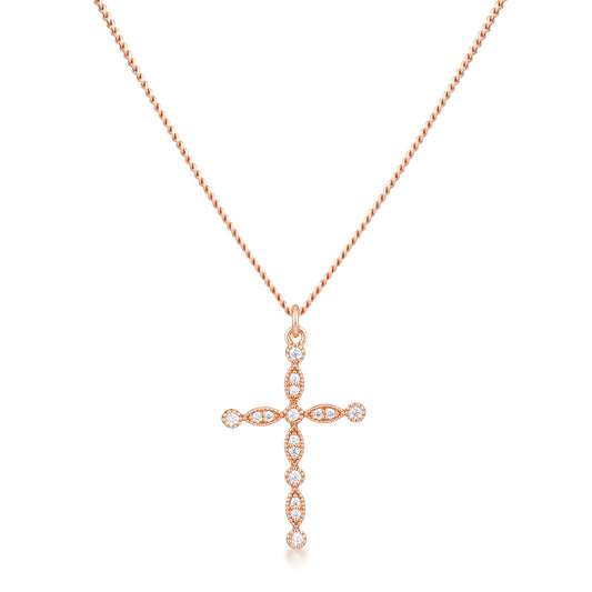 Delicate Rose Gold Plated CZ Cross Pendant