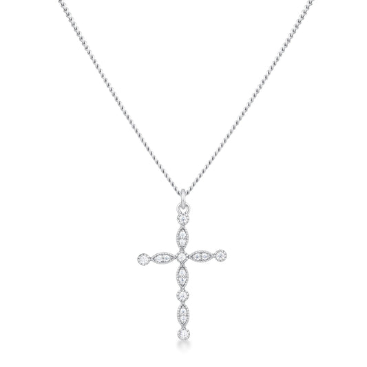 Vintage Rhodium-Plated Clear CZ Cross Pendant