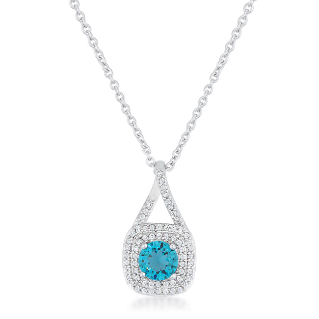 Christal Aqua Cubic Zirconia Rhodium Necklace