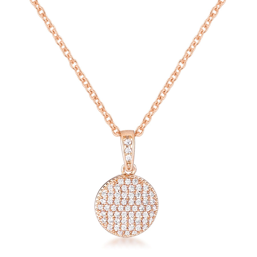 Rose Gold Plated Crystal Pave Disk Necklace