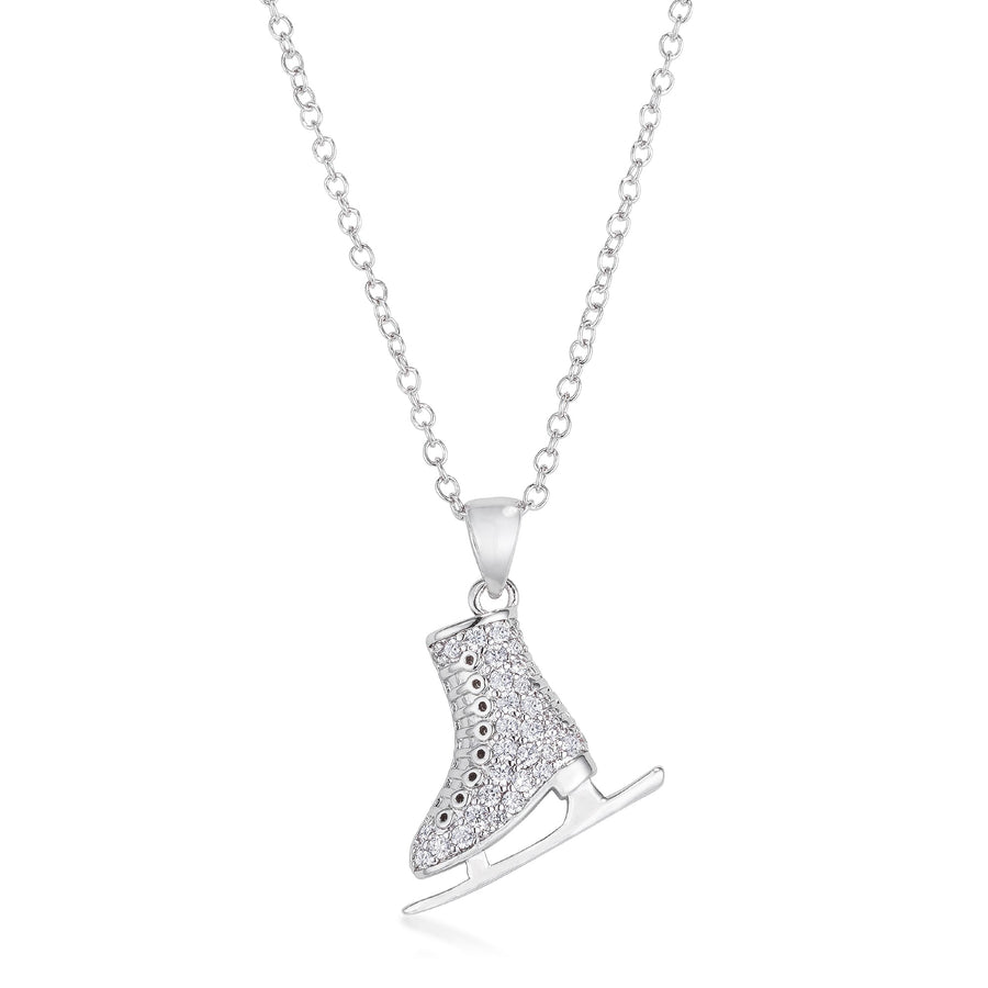 Delicate .4 Ct Rhodium-Plated Ice Skate Pendant