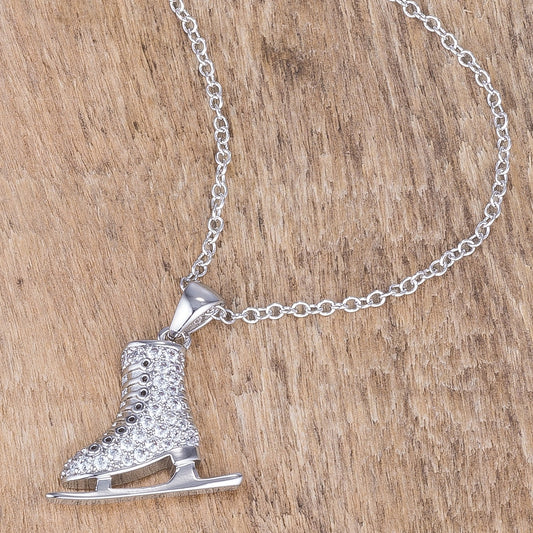 Delicate 0.4 Ct Rhodium Plated Ice Skate Pendant
