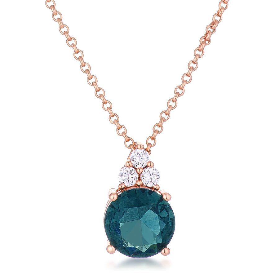 Blue Green 9mm Crystal Pendant in Rose Goldtone
