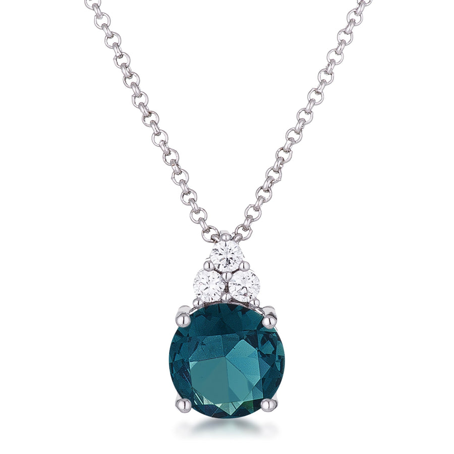 Rhodium Plated 9mm Blue Green Crystal Pendant