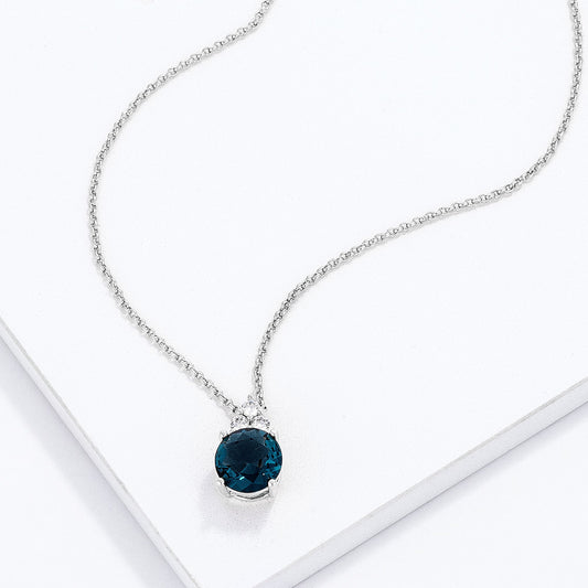 Rhodium Plated 9mm Blue Green CZ Pendant