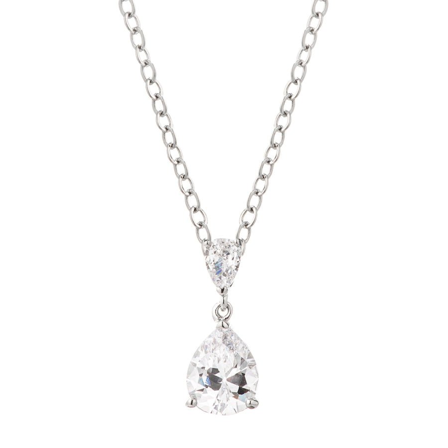 Double Pear Crystal Drop Pendant in Rhodium Plating