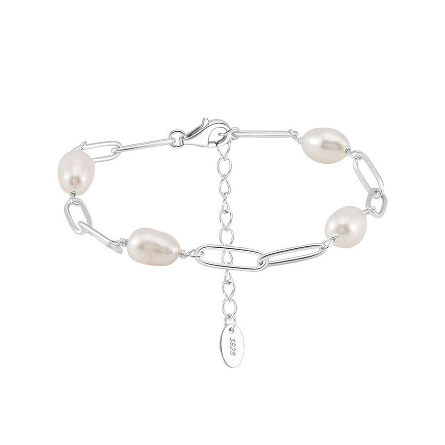 Sterling Silver Baroque Pearl Link Chain Bracelet
