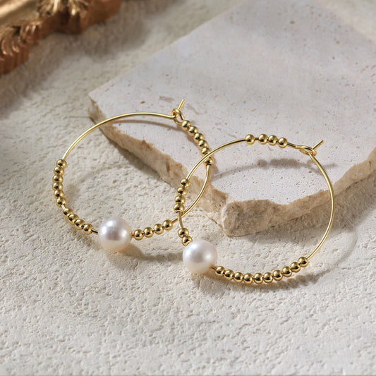 Gold Plated Sterling Silver Natural Pearl Hoop Earrings
