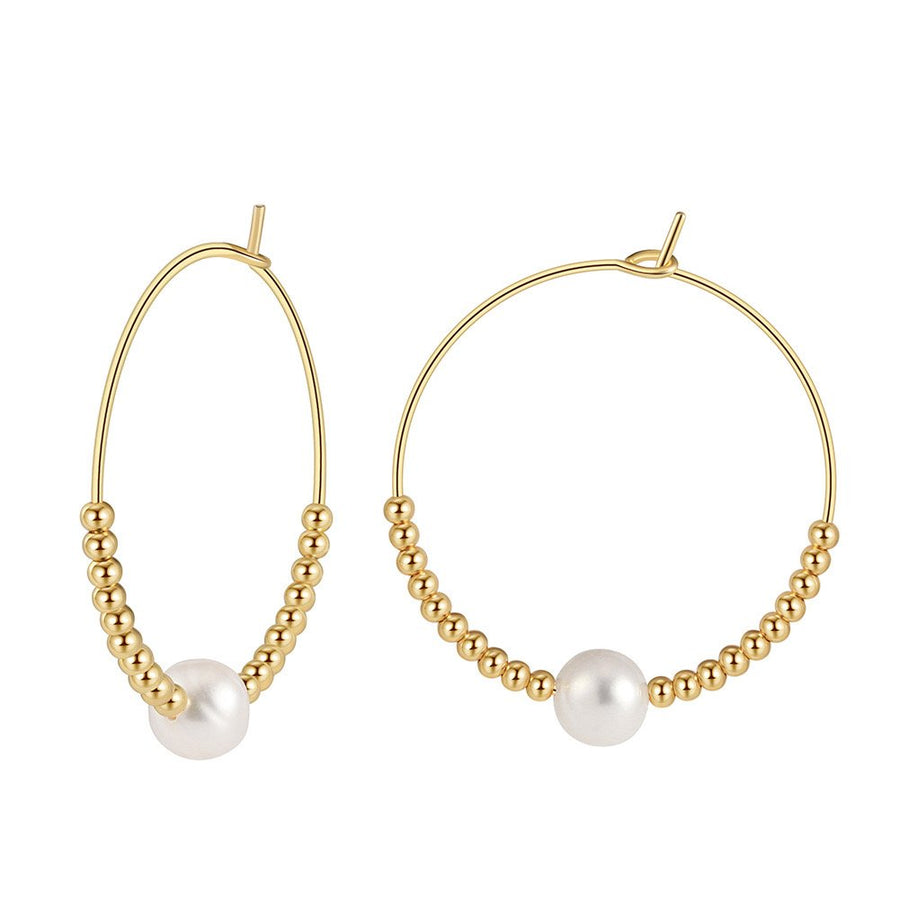 Gold Plated Sterling Silver Natural Pearl Hoop Earrings