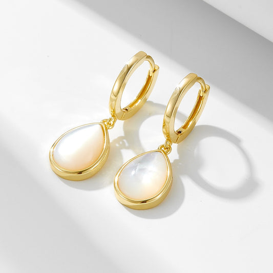 Sterling Silver Natural White Mother of Pearl Teardrop Hoop Earrings