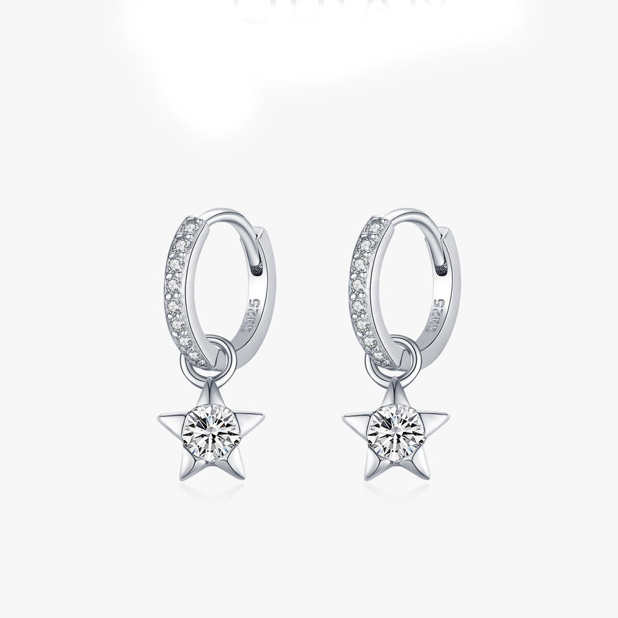 Moissanite Star Drop Hoop Earrings in Sterling Silver