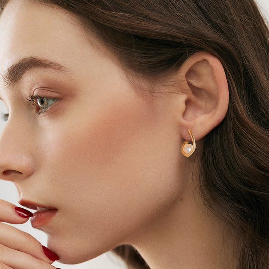 Gold Plated Sterling Silver 6mm Natural Pearl Hoop Earrings
