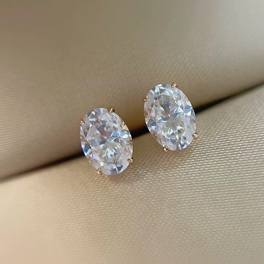Sterling Silver Cubic Zirconia Oval Earrings