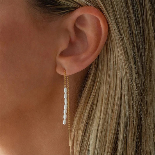 Sterling Silver Shell Pearl Link Earrings