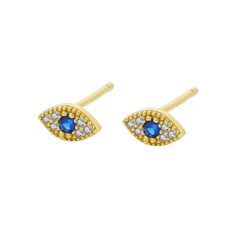 Sterling Silver Evil Eye Blue Stud Earrings