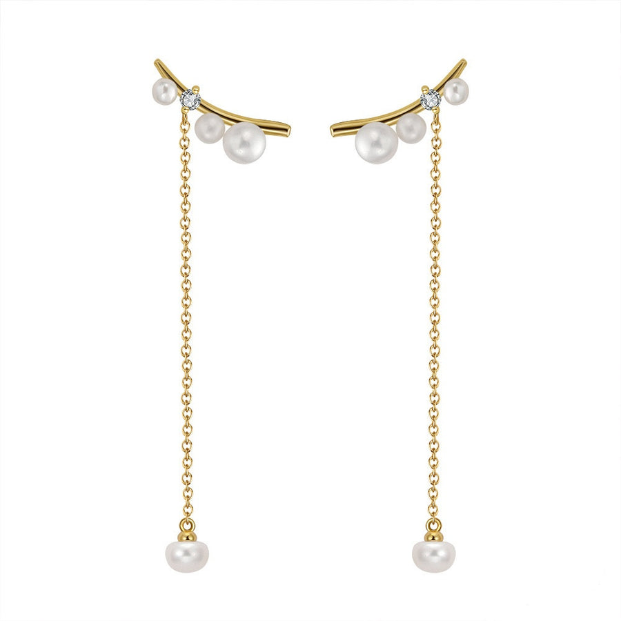 Sterling Silver Natural Pearl Tassel Cuff Earrings