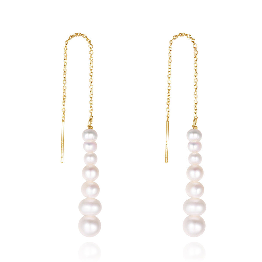 Gold Long Wire Threader Earrings with Freshwater Pearls