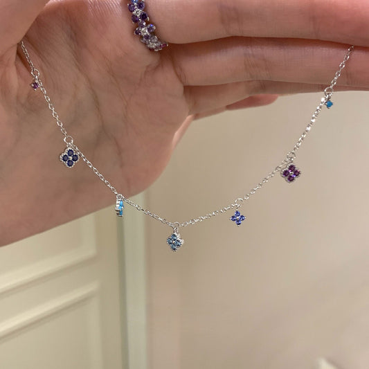 Sterling Silver Colorful Clover Charm Necklace