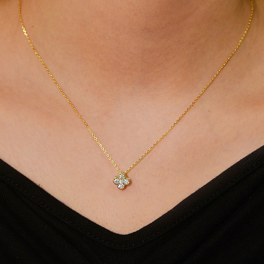 Sterling Silver Lucky Clover Pave Necklace