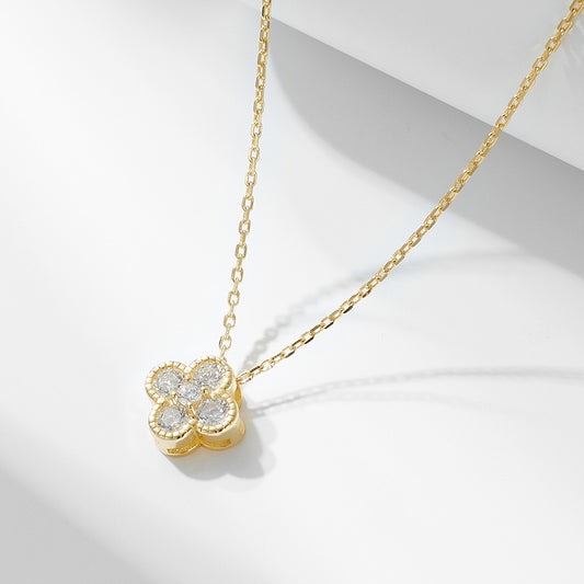 Sterling Silver Lucky Clover Pave Necklace